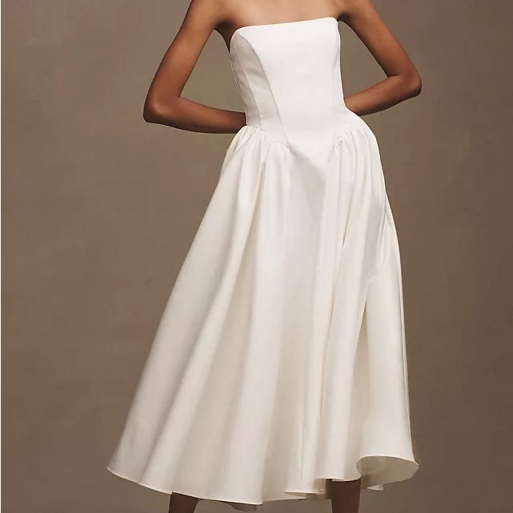 BHLDN NWT Anthropologie Strapless Basque-Waist Lace Up Fit & Flare Midi Dress